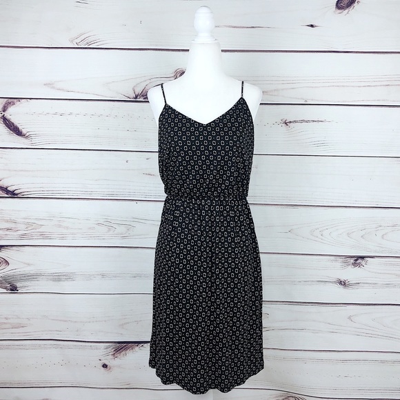 LOFT Black Print Racerback Spaghetti Strap Dress - Picture 2 of 8